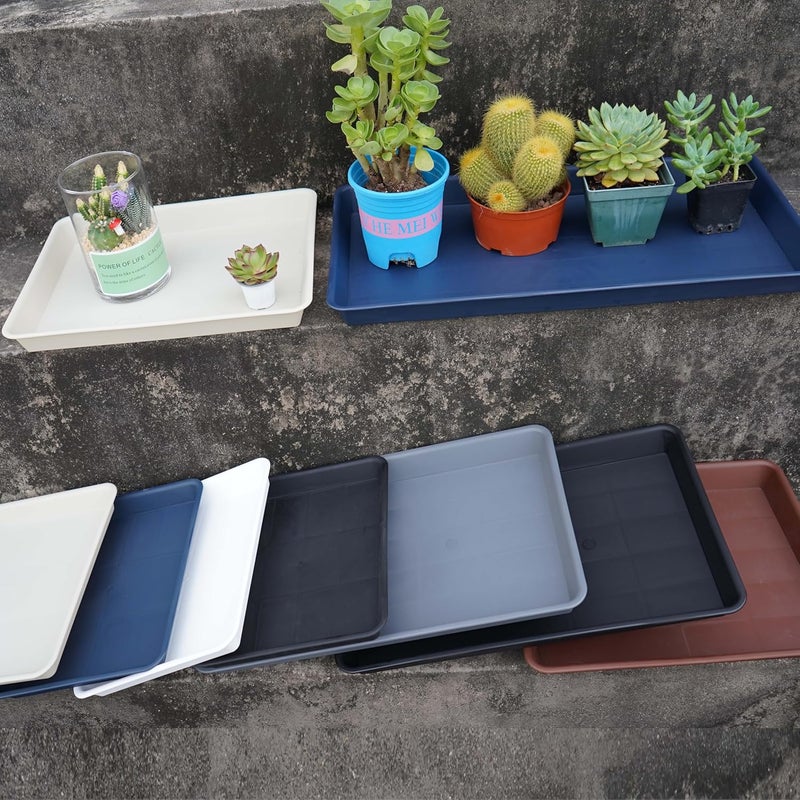 VUWEZ 4 Pack Plant Saucer Tray Rectangular, Plant Saucers for Indoors, Heavy Sturdy Plastic Plant Drainage Trays, Plant Drip Trays for Pots, Seed Starter Growing Tray (11 x 9 inch, Black) - Image 3